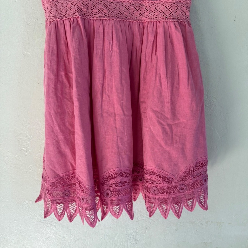 LoveShackFancy Tariah Pinafore Mini Dress Eyelet Detail Smocked Size 2 Pink - Picture 11 of 13